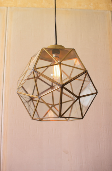 Glass And  Gold Metal Faceted Pendant 16"D X 15"T
