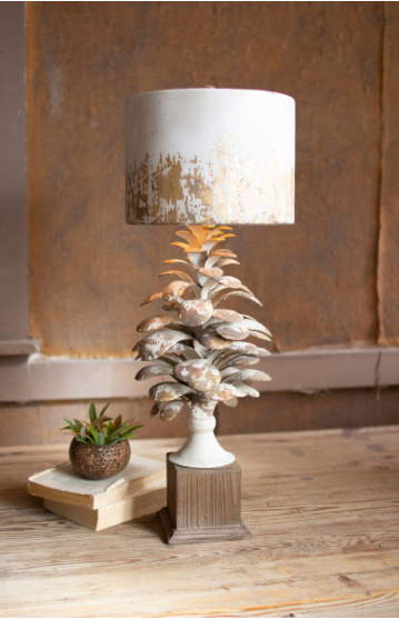 Table Lamp With Pine Cone Base And Metal Barrel Shade 11"D X 29.5"T