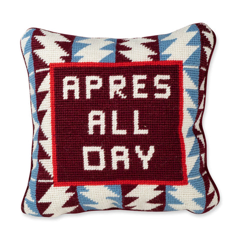 Apre all day needlepoint pillow