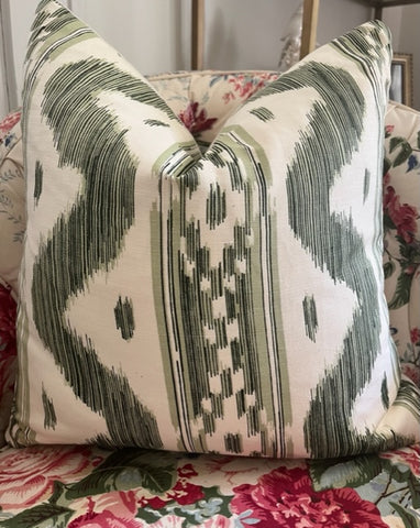 PAIR of green and white pillows