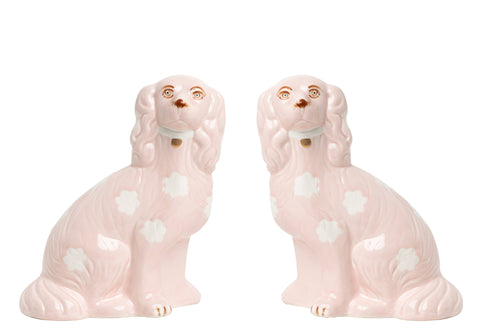 PAIR PALE PINK STAFFORDSHIRE DOGS PORCELAIN MEDIUM